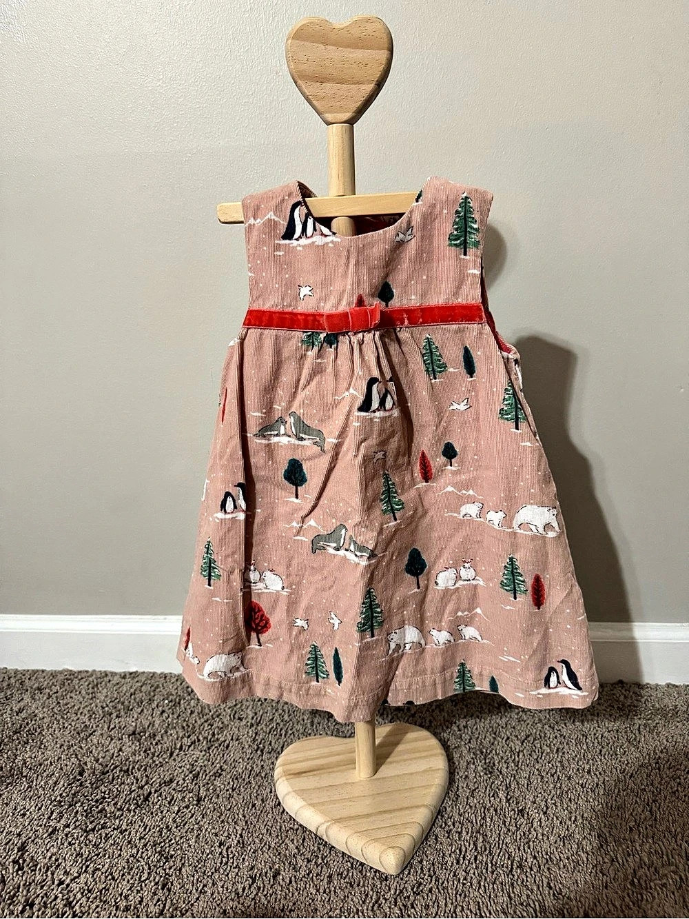 Baby Boden Girls Corduroy Animal Print Dress Baby 12-18 months.